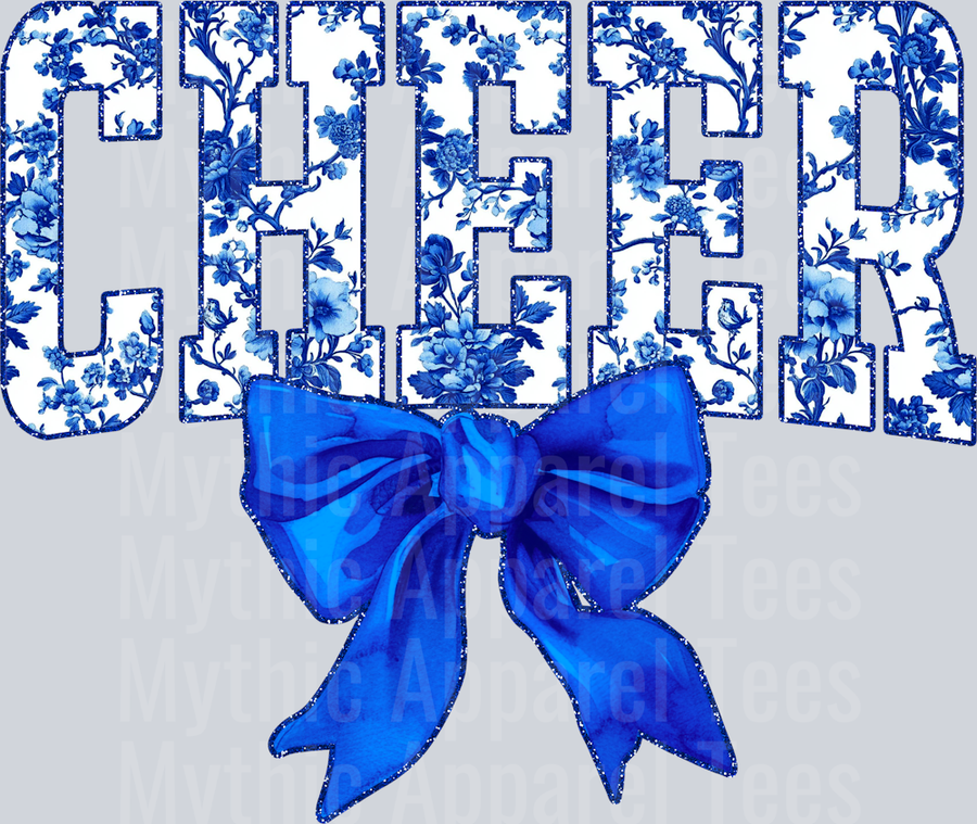 Blue Toile Cheer College Font Floral Pattern