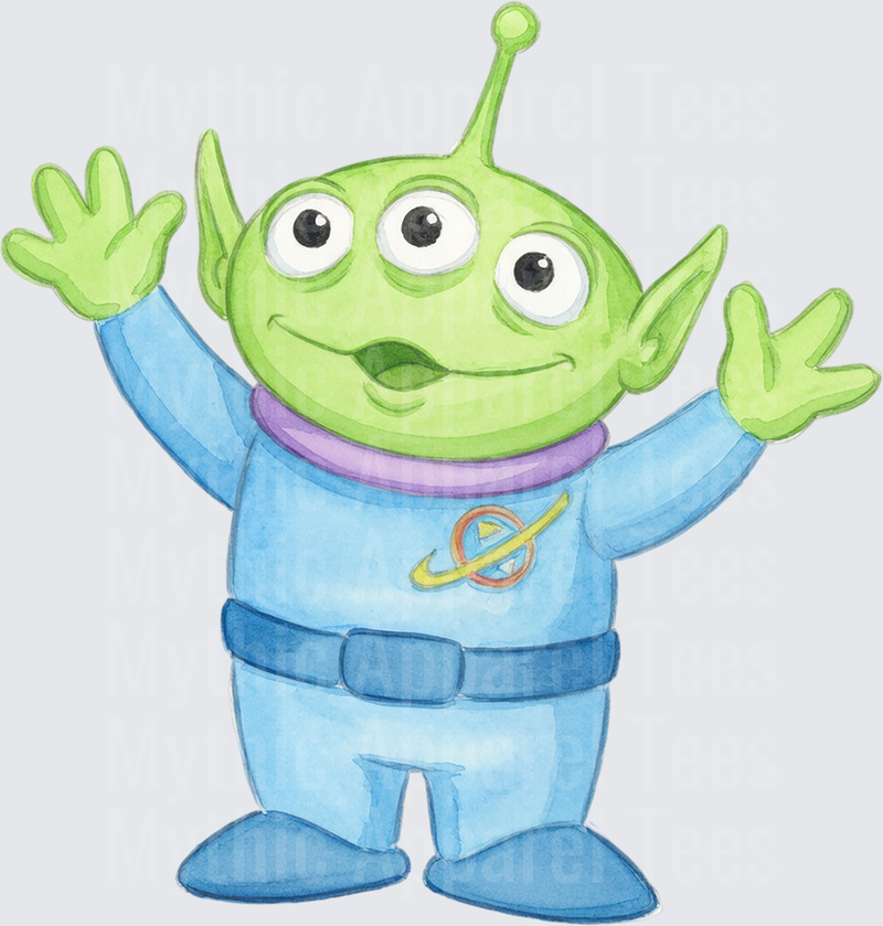 Toy Story 5 Little Green Alien Watercolor Arms Raised