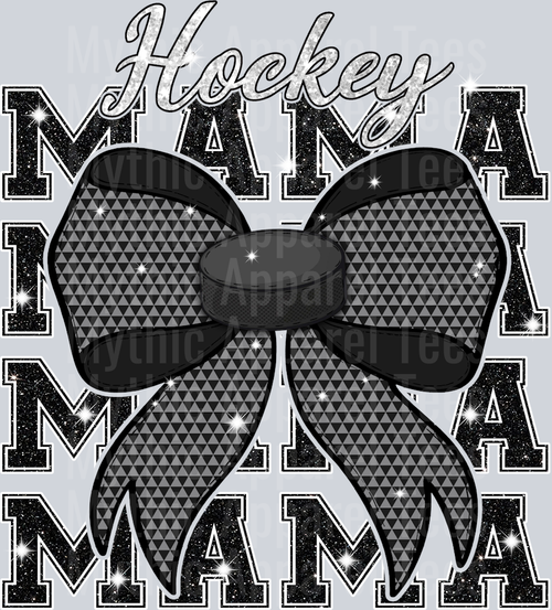 Hockey mama with puck colored bow cute DTF Sports Transfers