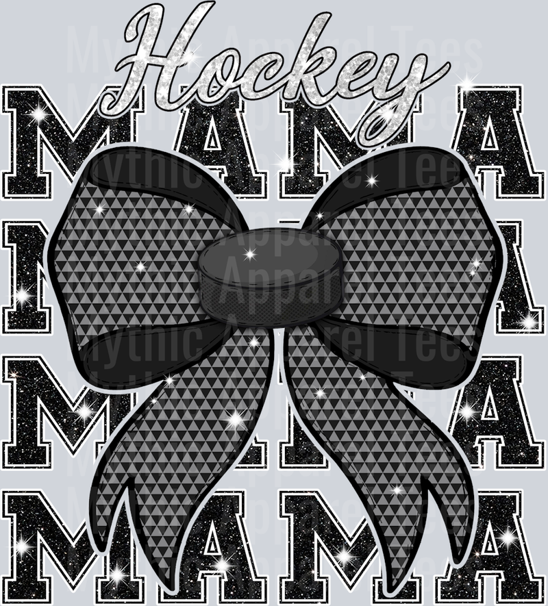Hockey mama with puck colored bow cute DTF Sports Transfers