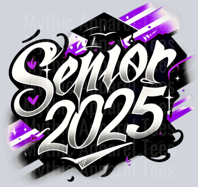 0022 Senior 2025 Airbrushed Purple and Black DTF 2025 Senior Graduation Transfers