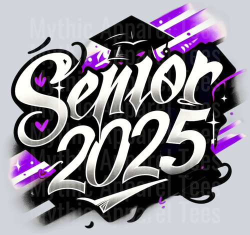 0022 Senior 2025 Airbrushed Purple and Black DTF 2025 Senior Graduation Transfers