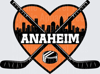 NHL Teams Anaheim Hockey Heart Crossed Sticks Skyline Puck