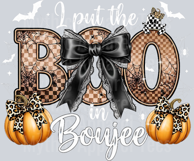 I Put The Boo In Boujee Coquette Bow Pumpkin Happy Halloween T-Shirt