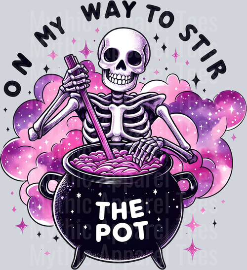 On my way to stir the pot pink and purple cloud DTF Skull Transfers