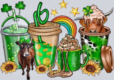 St. Patrick's Day Cow Drink Highland Cow