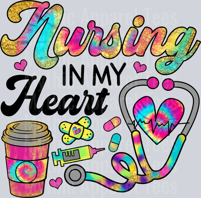 Nursing in my heart rainbow heart DTF Nurse Transfers