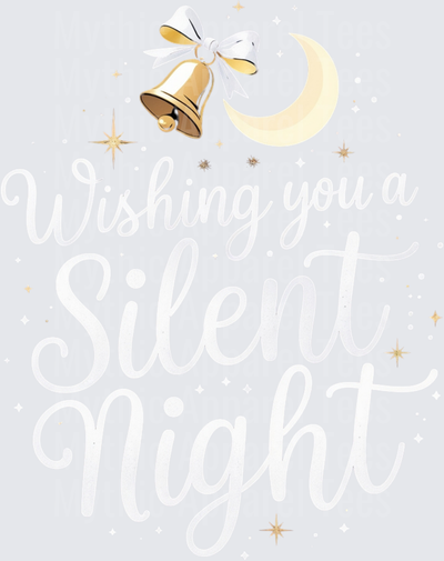 Christmas Wishing You a Silent Night Gold Bells Crescent Moon
