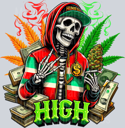 HIGH with Money floral colors weed plant DTF Weed Transfers