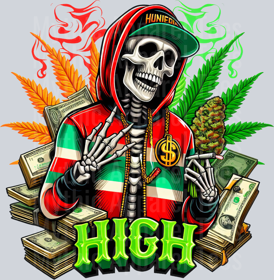 HIGH with Money floral colors weed plant DTF Weed Transfers