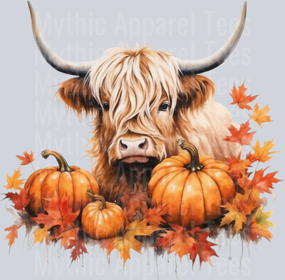 Highland Cow autumn falling leaves pumpkin Thanksgiving Pullover Hoodie