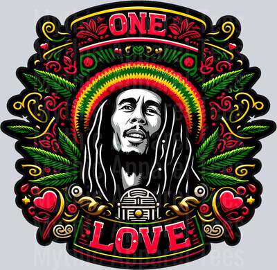 One Love Bob Marley floral colors weed plant DTF Weed Transfers