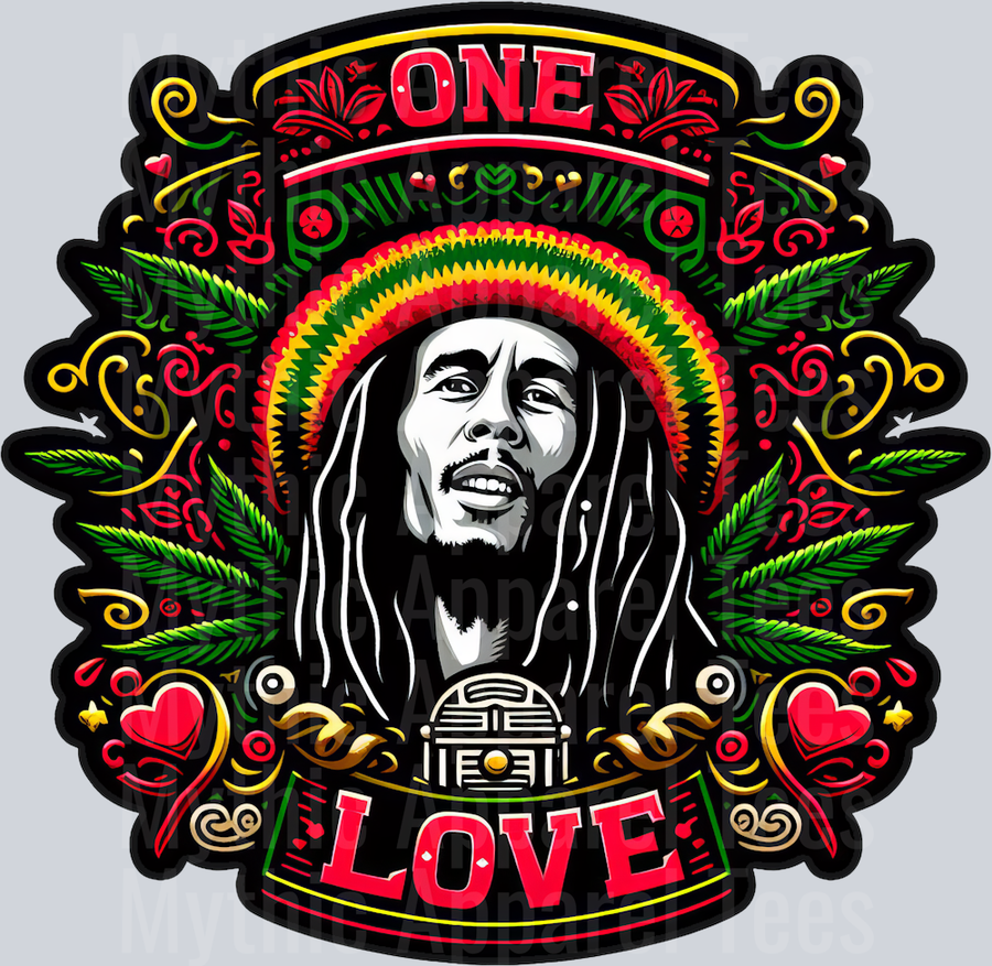 One Love Bob Marley floral colors weed plant DTF Weed Transfers