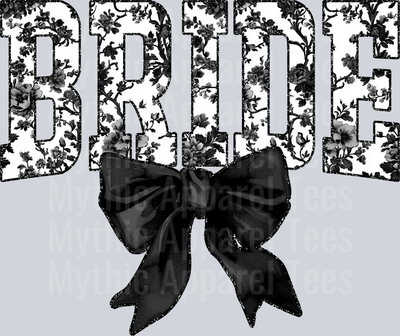 Black Bride College Font With Bow Floral Pattern Wedding
