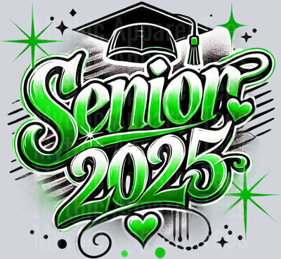 004 Senior 2025 Airbrushed Green DTF 2025 Senior Graduation Transfers