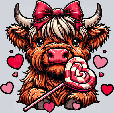232 Highland Cow Valentine_S Day Cute Farm Animal With Hearts Long Sleeve T-Shirt
