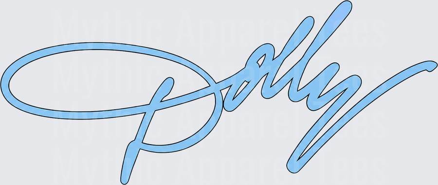 Dolly Parton Signature Script Cursive Name in Light Blue Outline Style