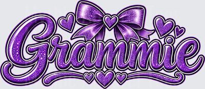 Names For Grandma Grammie Purple Glitter Script with Sparkly Bow and Hearts