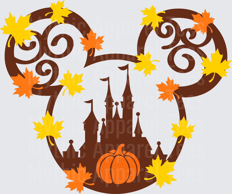 Disney Fall and Thanksgiving Mickey Silhouette Castle Autumn Leaves Pumpkin