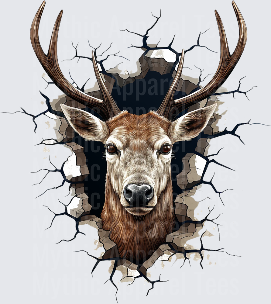 Realistic Buck Deer Head Bursting Through Cracked Wall 3D Breakout Effect