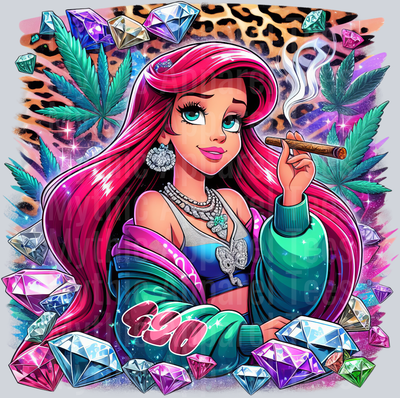 Ariel 11 Jewels Smoking Weed DTF Weed Transfers