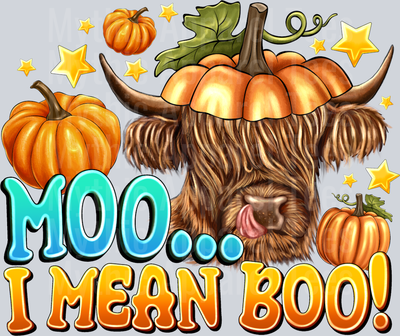 moo I Mean BOO Halloween Fall Season Highland Cow