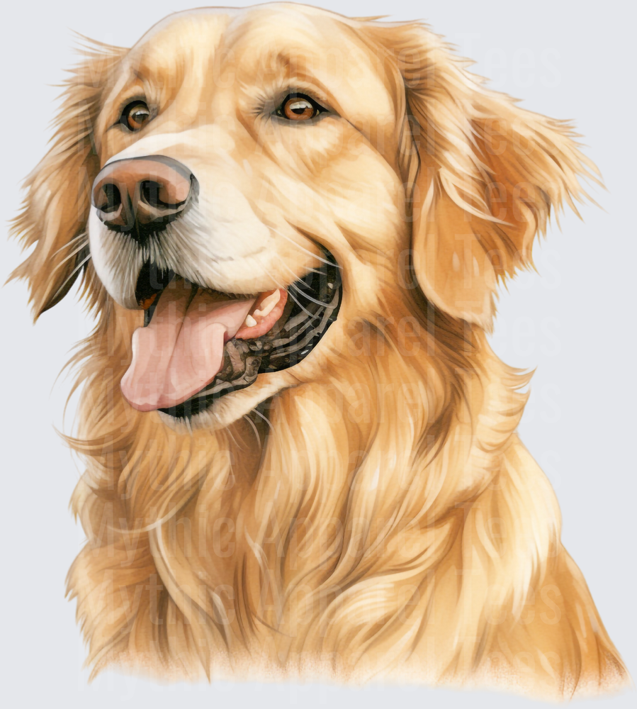 Watercolor Golden Retriever Portrait Happy Smiling Dog with Tongue Out