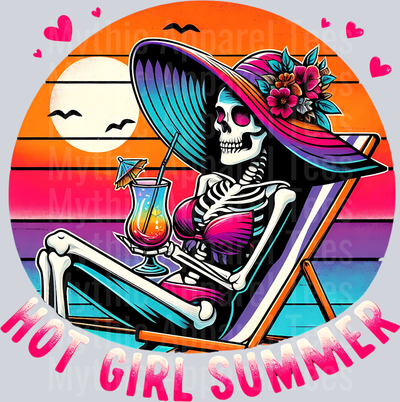 Hot girl summer with drink and retro background DTF Skull Transfers