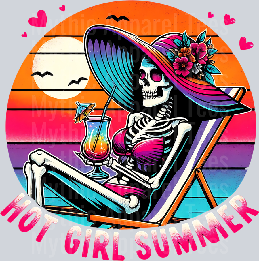 Hot girl summer with drink and retro background DTF Skull Transfers