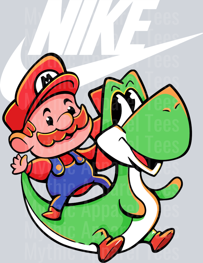 Super Mario Riding Yoshi JUST DO IT DTF Nike Transfers