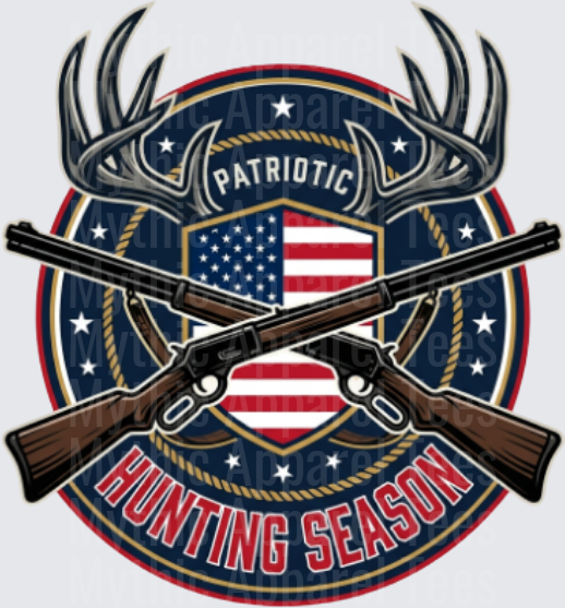 Patriotic Hunting Season Crossed Rifles Deer Antler Badge