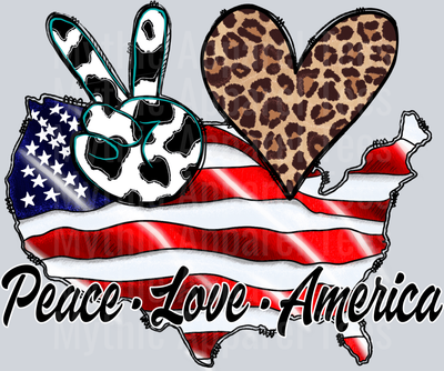 Peace Love America Heart and Peace Sign 4th of July DTF Patriotic Transfers