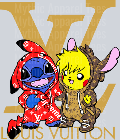 Pikachu and Stitch Disney LV Shirt DTF Luis Vuitton Transfers