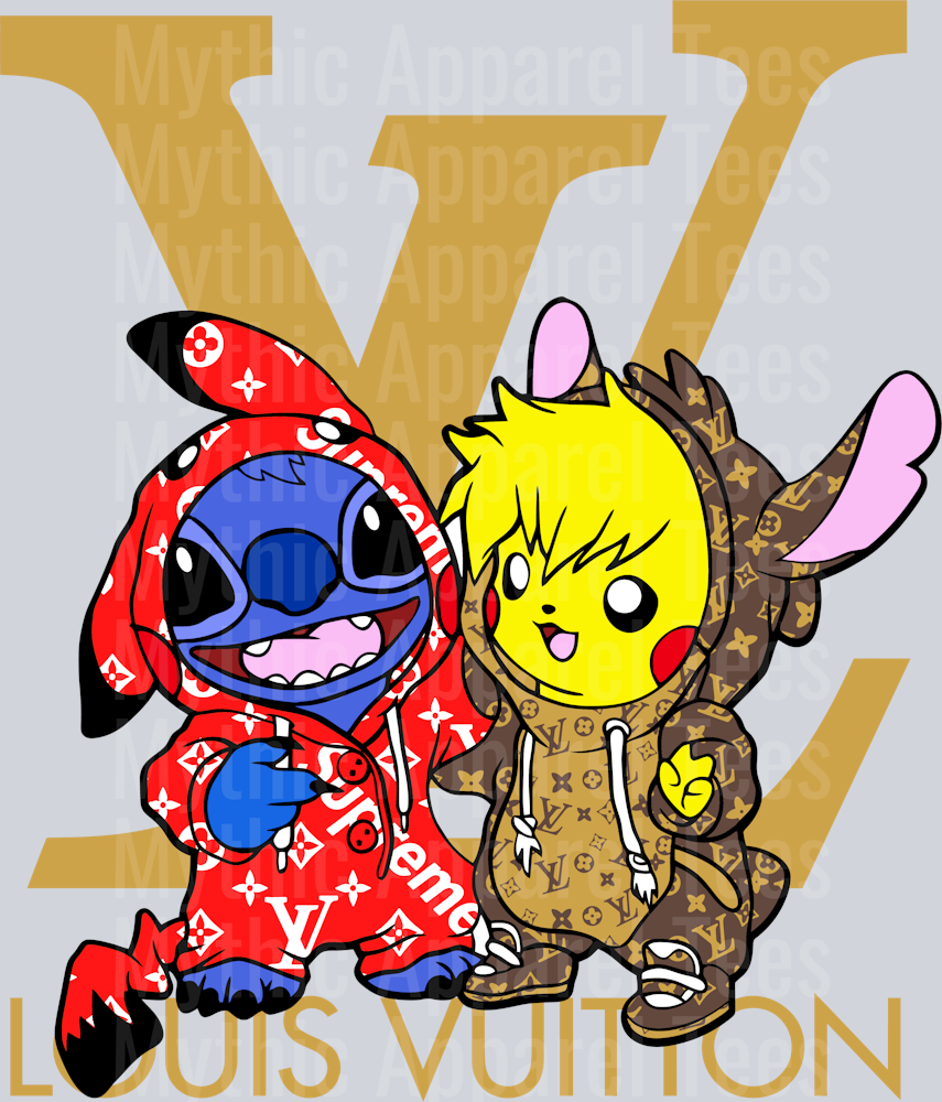 Pikachu and Stitch Disney LV Shirt DTF Luis Vuitton Transfers
