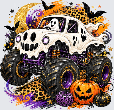 Halloween Ghost Monster Truck Pumpkins Bats Leopard Print