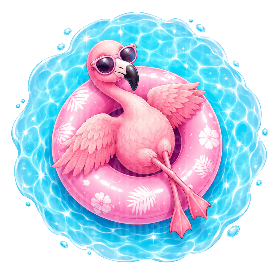 Flamingo Chilling in Pink Tropical Pool Float with Sunglasses