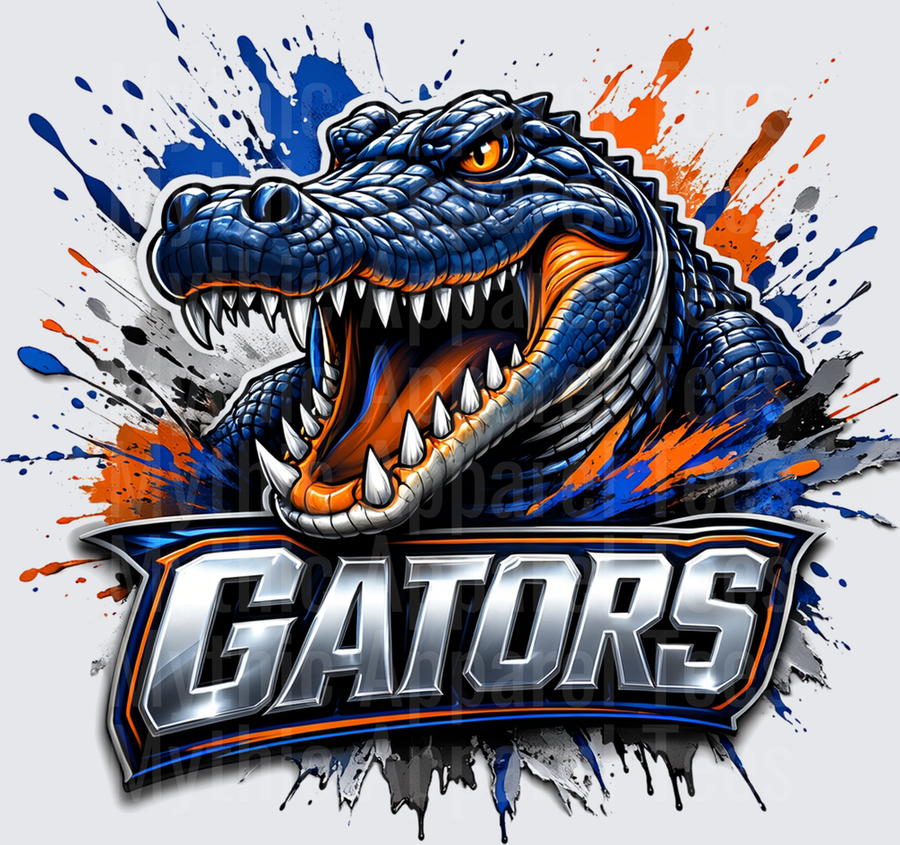 Fierce Gators Mascot Alligator Blue Orange Paint Splatter Sports Team Graphic