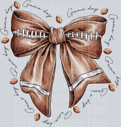 Football with repeating gameday pattern bow cute DTF Sports Transfers