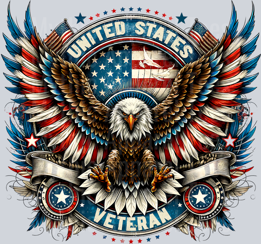 USA Veteran Classic style eagle with american flag feathers DTF Patriotic Transfers