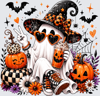 Halloween Trendy Ghost Witch Pumpkin Spice Latte Bats Floral