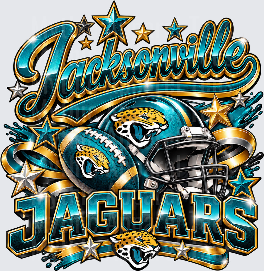 Gradient Polished Style NFL Jacksonville Jaguars Teal and Gold Glam Football Helmet Stars Bold Script Fan Design