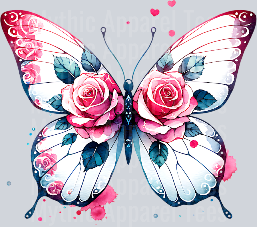 WHITE BUTTERFLY WITH ROSES
