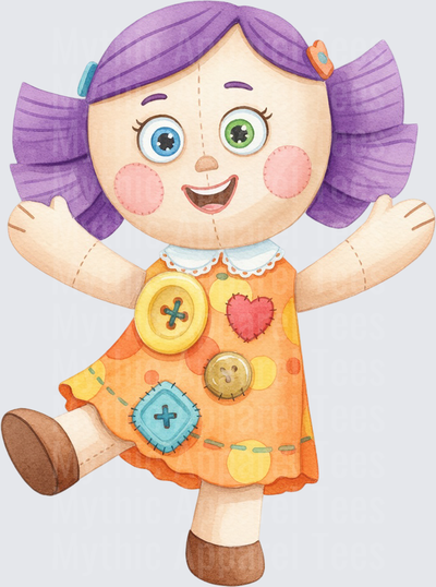 Toy Story 5 Mismatched Eyes Rag Doll Purple Hair Orange Dress