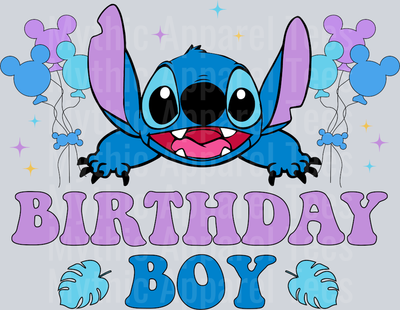 Birthday Boy Blue Letters DTF Lilo and Stitch Transfers