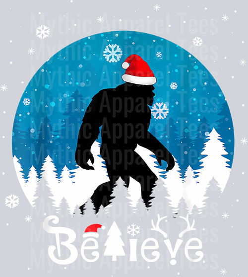 10 Funny Christmas Xmas Bigfoot Believe Sasquatch In Moon Light T-Shirt