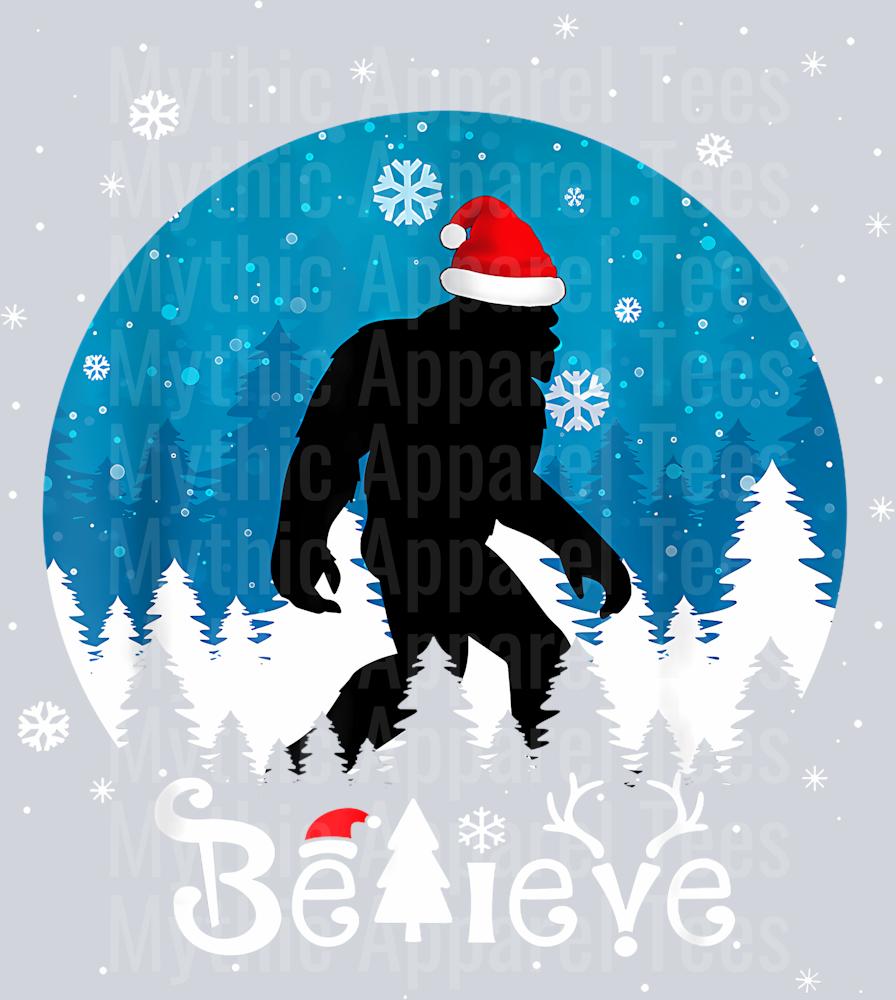 10 Funny Christmas Xmas Bigfoot Believe Sasquatch In Moon Light T-Shirt