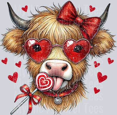 Highland Cow Distressed Heart Glasses Style Combo Valentines Day Design