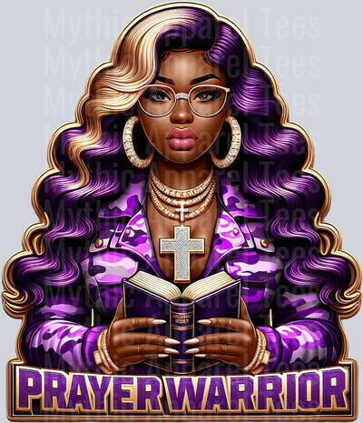 Girl with open bible 9 cross PW Purple Prayer Warrior DTF Religious Transfers