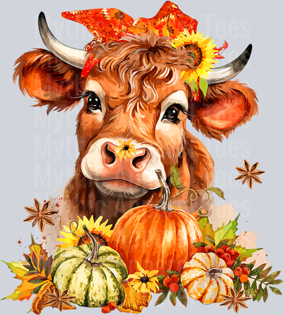 Hay Fall Highland Cow Leopard Thanksgiving Heifer Cow T-Shirt