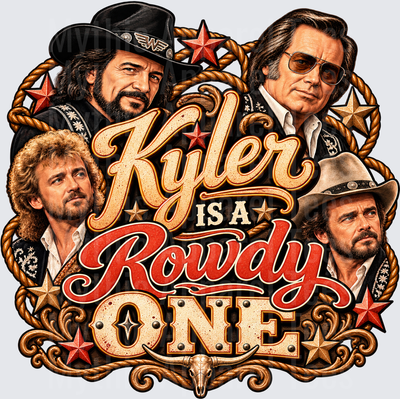 Rowdy One Kyler Country Music Outlaw Legends Western Stars Rope Border Bull Skull Personalized Name Design